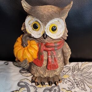 Owl Figurine with Pumpkin and Scarf